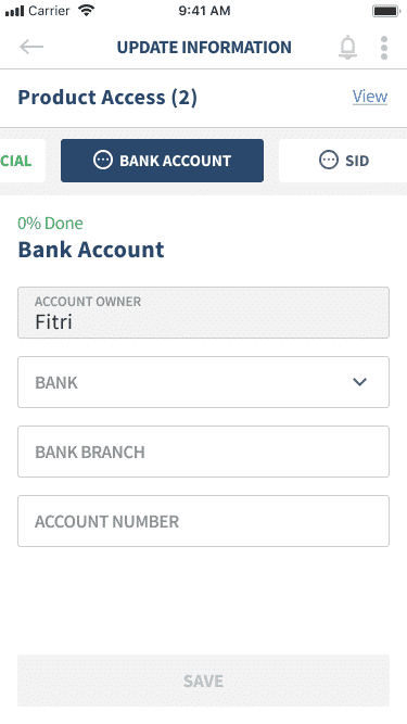 Profile Update - Bank Account