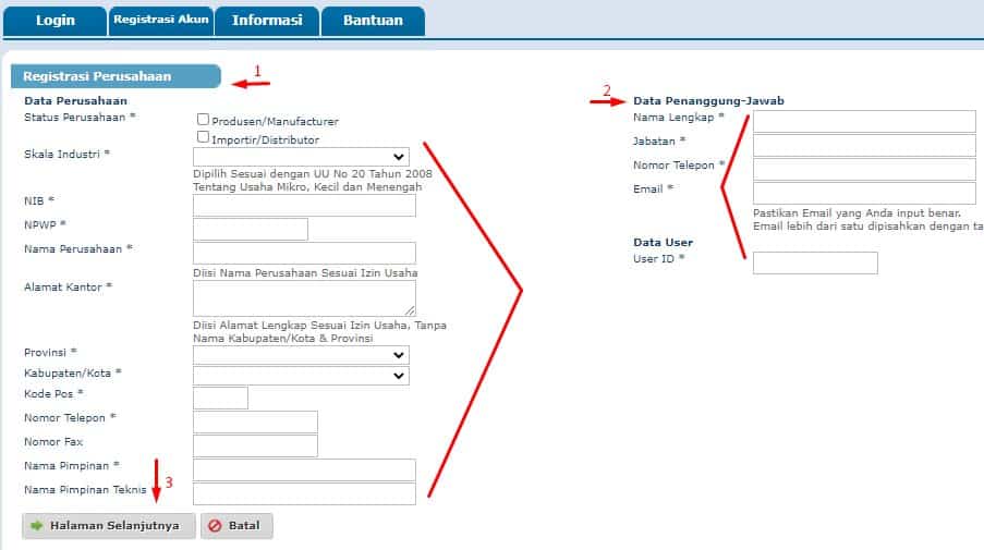 isi data registrasi bpom online