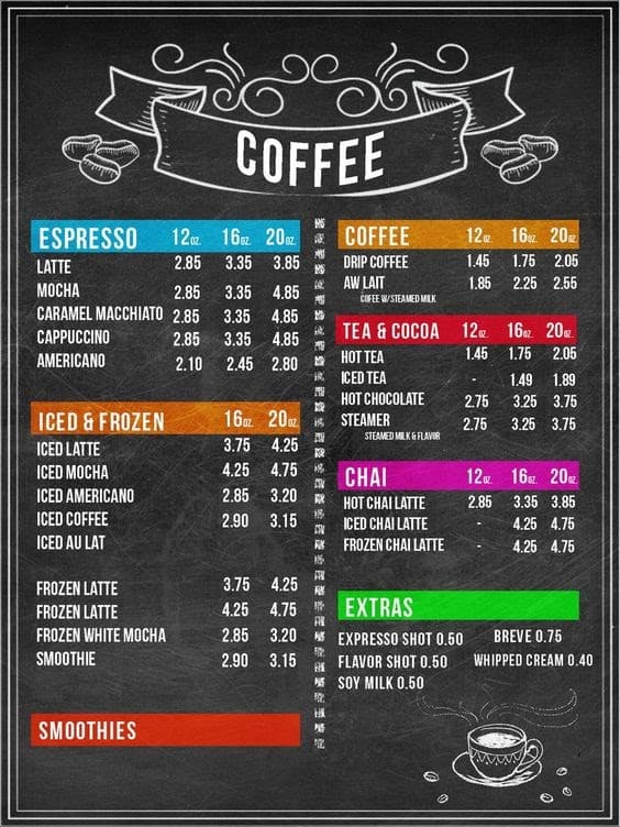 contoh design menu coffee shop