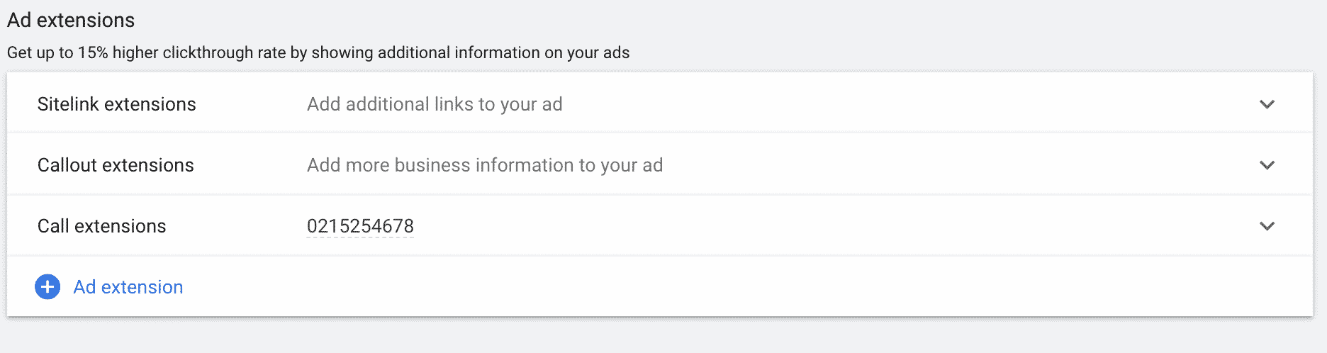 tampilan informasi lain di google ads