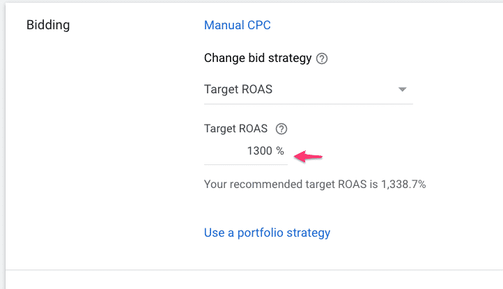 tampilan target roas di google ads